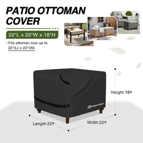 Porch Shield UV-resistant ottoman cover shields outdoor furniture from sun.