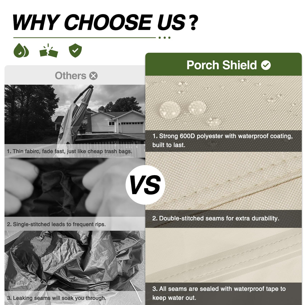 Porch Shield UV-resistant umbrella cover keeps colors vibrant after outdoor use.