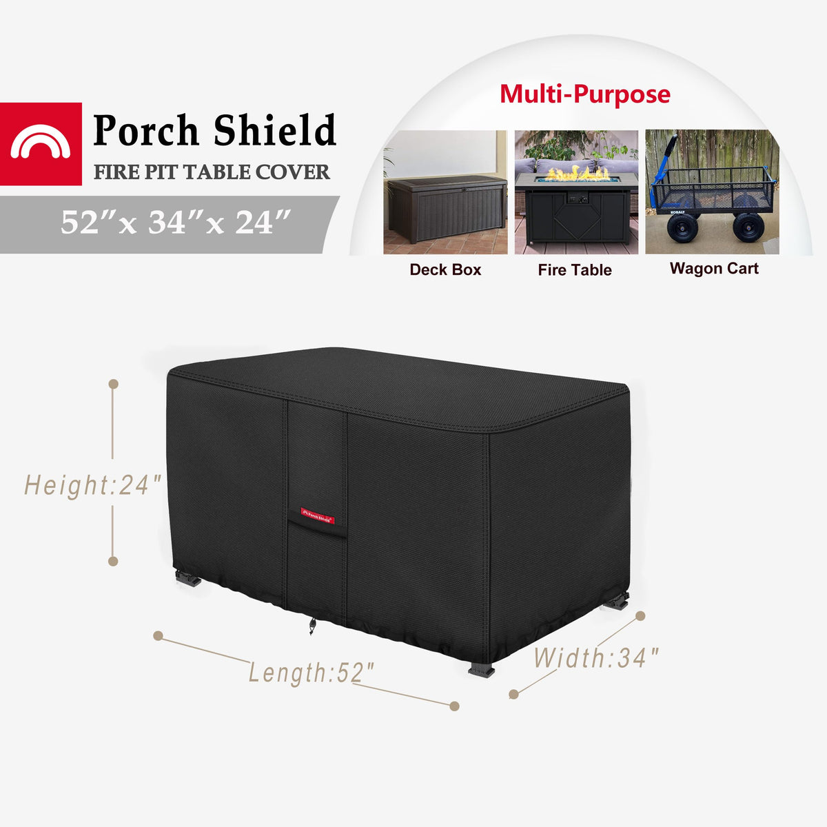 Porch Shield waterproof 600D fabric shields the cover from rain and sun.