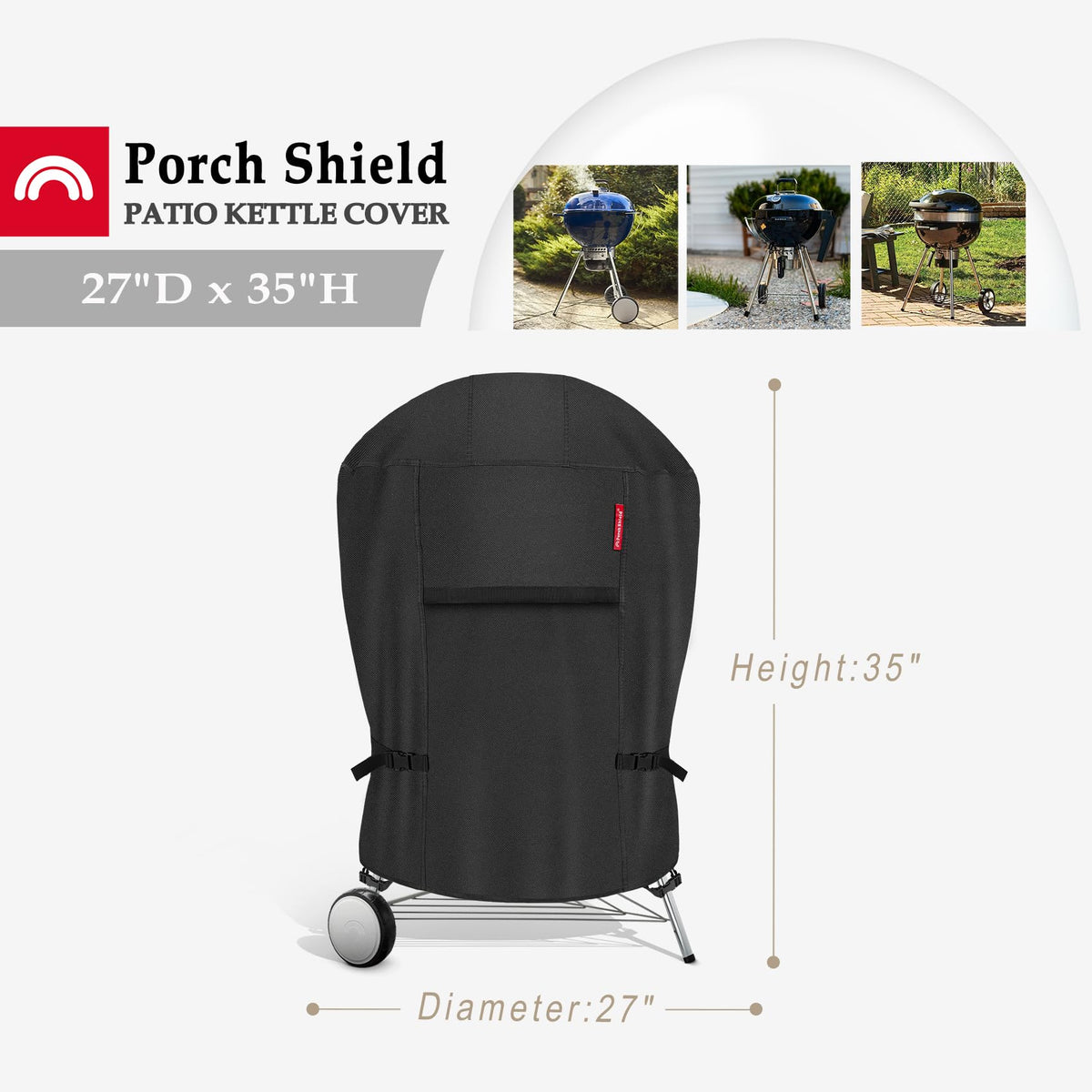 Porch Shield waterproof 600D polyester guards against moisture and dust.