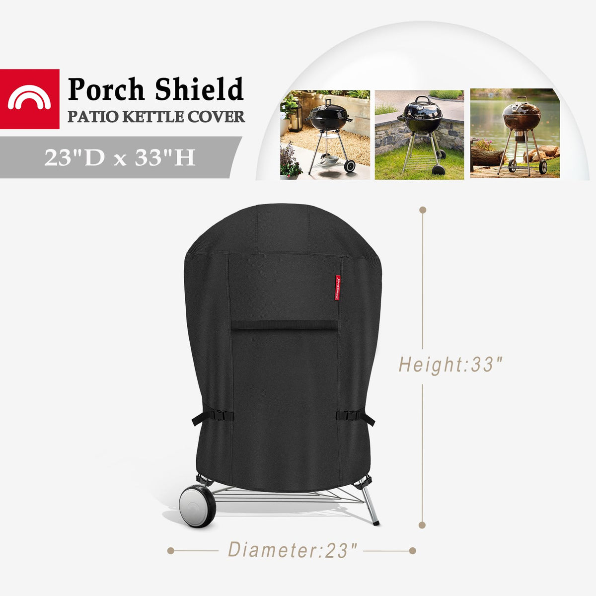 Porch Shield waterproof 600D cover shields against moisture and dust while keeping the kettle pristine.