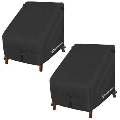 Porch Shield Adirondack cover front view shows weatherproof protection for an outdoor chair.