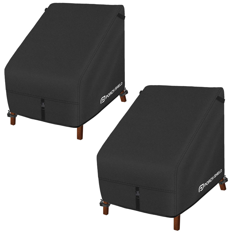 Porch Shield Adirondack cover front view shows weatherproof protection for an outdoor chair.