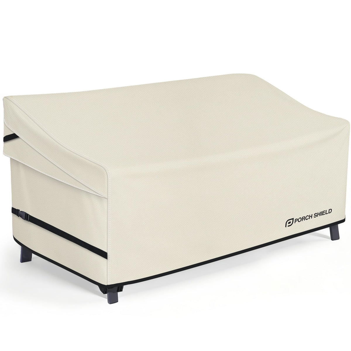 Porch Shield front view beige sofa cover protects against sun and rain