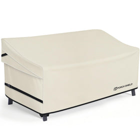 Porch Shield front view beige sofa cover protects against sun and rain