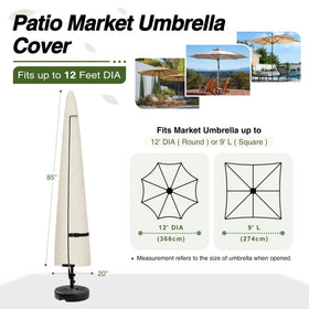 Porch Shield waterproof umbrella cover in beige shields fabric from rain and sun.