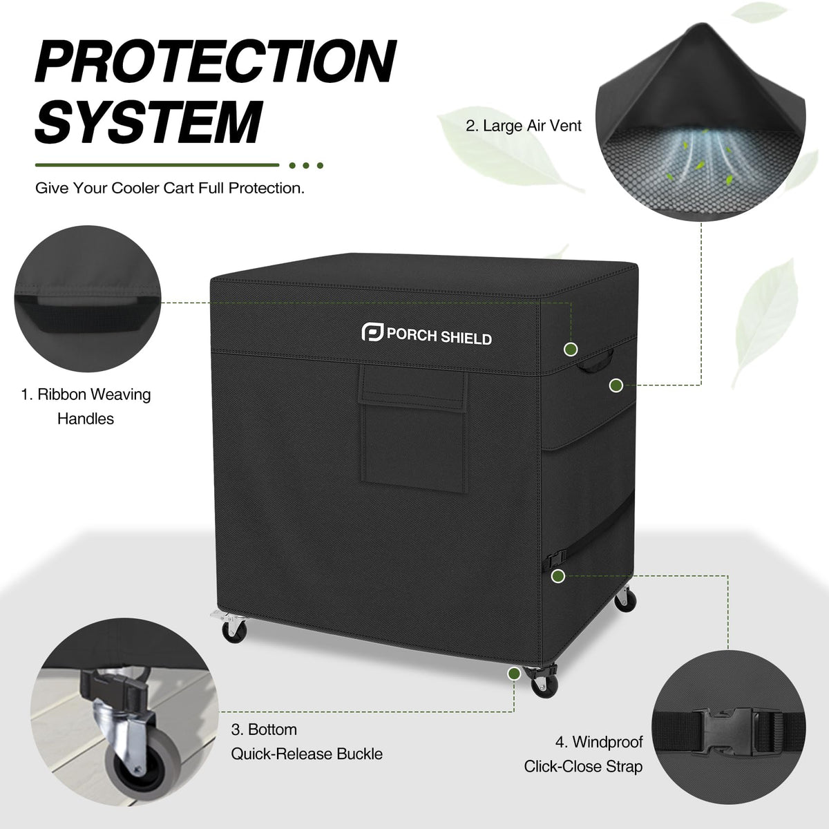 Porch Shield windproof buckle system keeps the cover secure during gusts