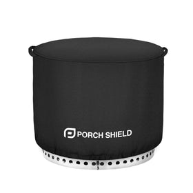 Porch Shield Yukon cover over a 32-inch round fire pit providing full outdoor protection.