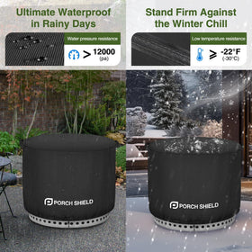 Porch Shield Yukon elastic hem cord securing a snug fit around a fire pit.