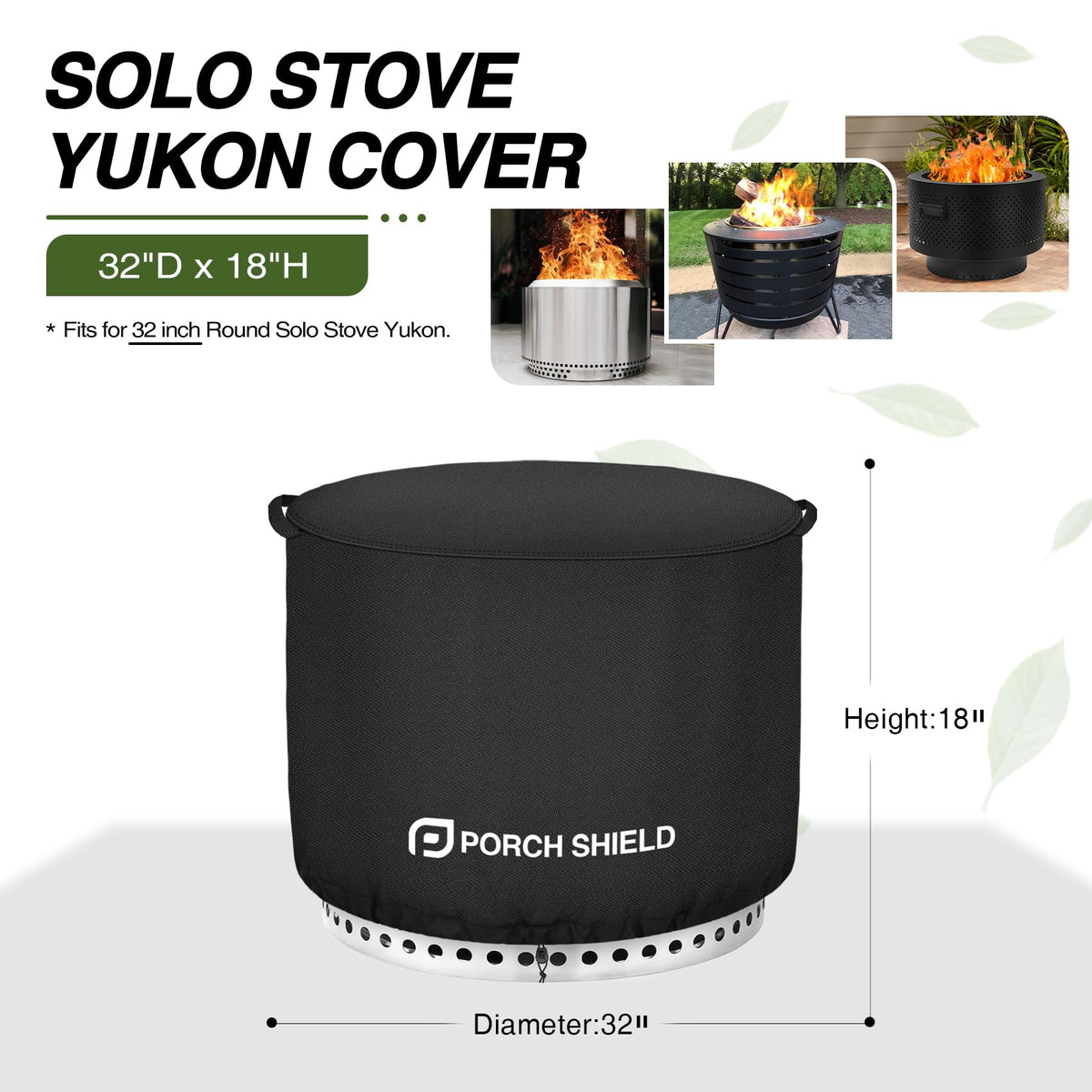 Porch Shield Yukon cover showing waterproof undercoating on a round fire pit.