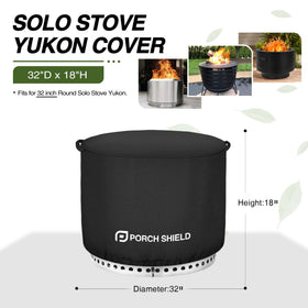 Porch Shield Yukon cover showing waterproof undercoating on a round fire pit.