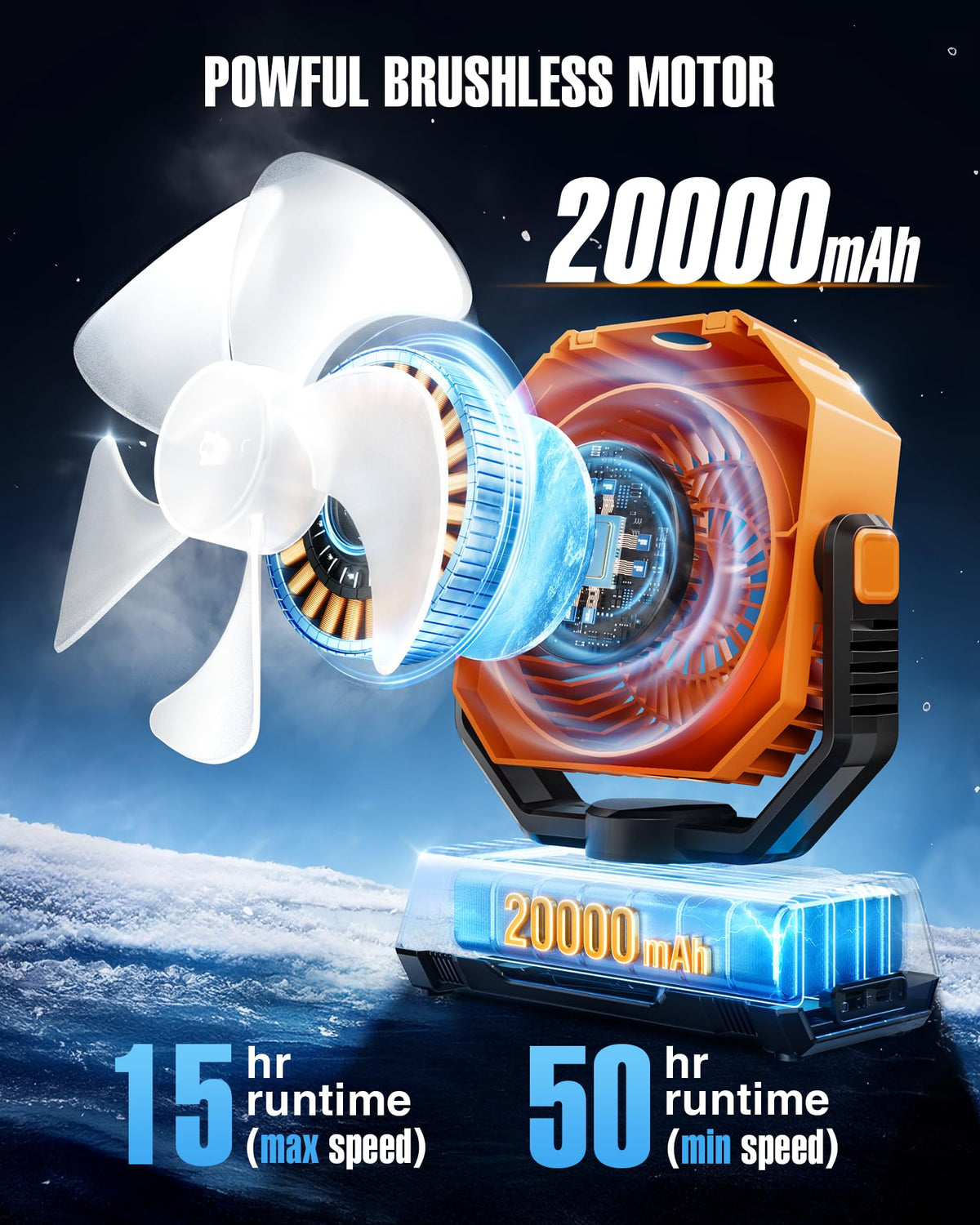Porikg portable misting fan led-lantern, ambient lighting outdoors.