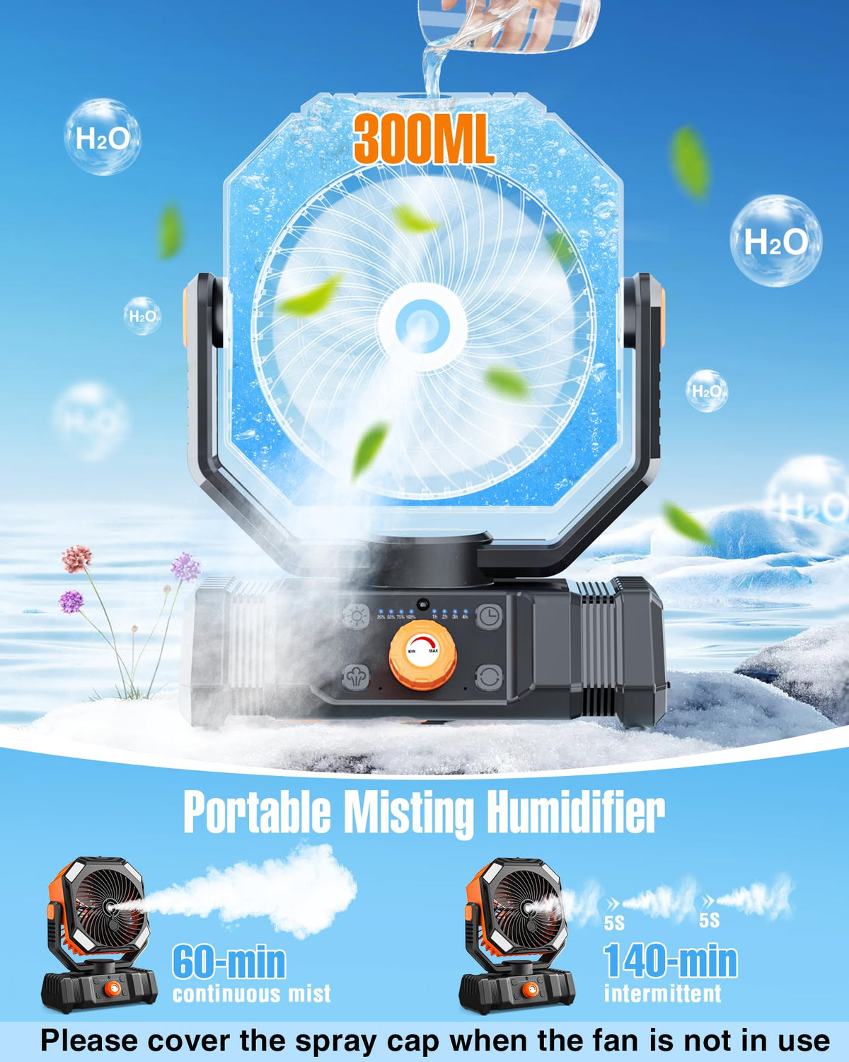 Porikg portable misting fan outdoor setup, ideal for patios.