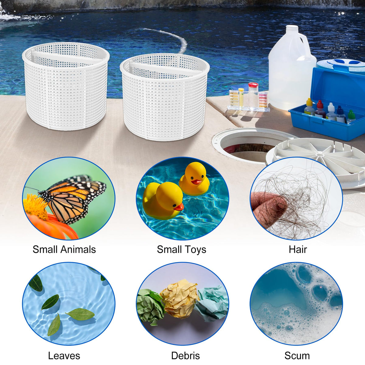 Durable heavy-duty plastic construction of the Porscan skimmer basket.