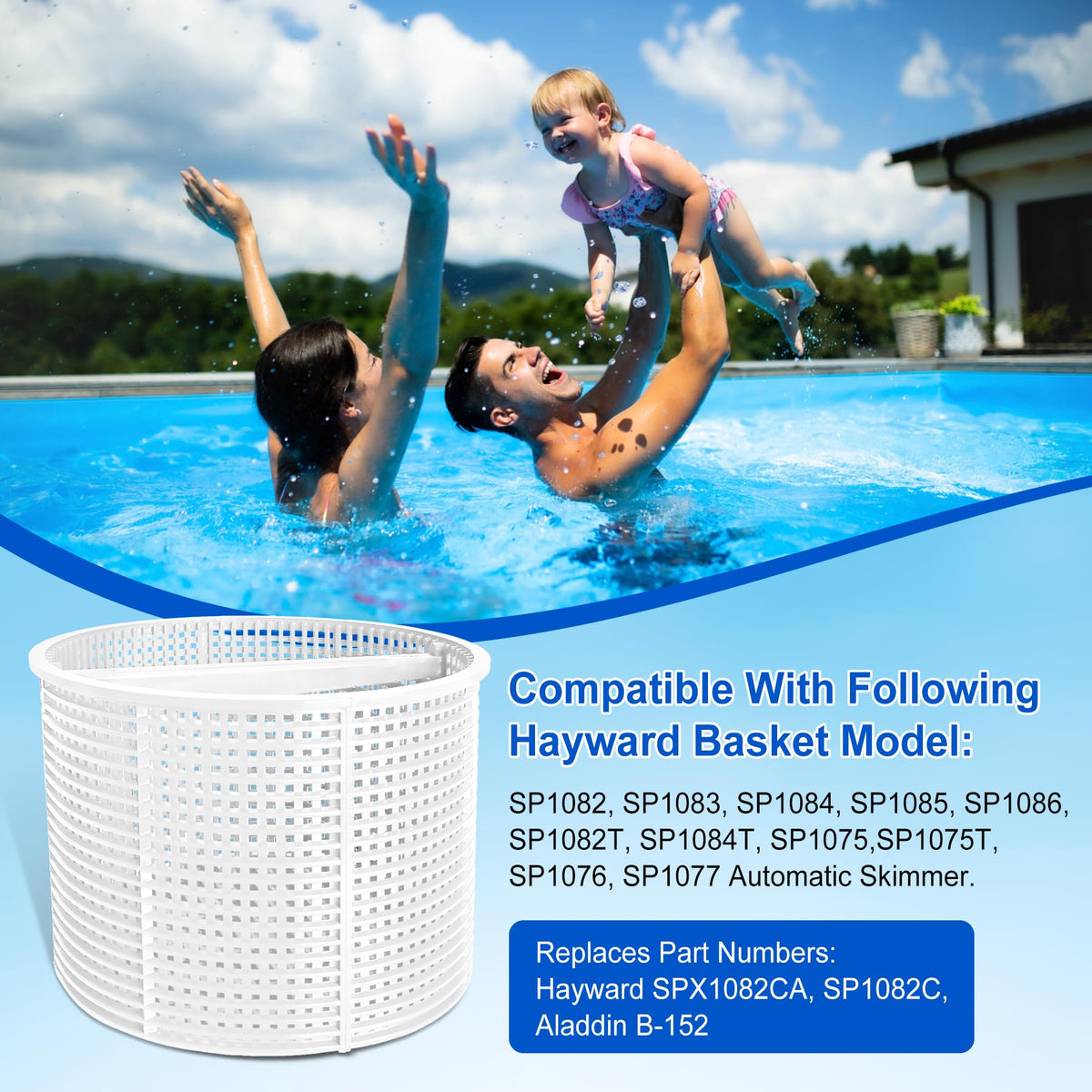 Porscan SPX1082CA skimmer basket in use within a pool skimmer system.
