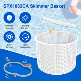 Porscan SPX1082CA skimmer basket size details with top and bottom ODs.
