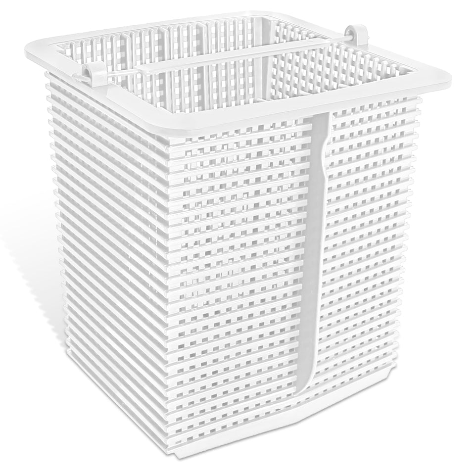 Porscan SPX1600M skimmer basket front view captures leaves for cleaner pool water.