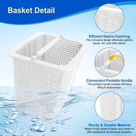 Porscan SPX1600M skimmer basket with handle facilitates easy removal and quick cleaning.