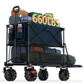 Portal collapsible double-decker wagon with extended 54-inch lower shelf for long gear.