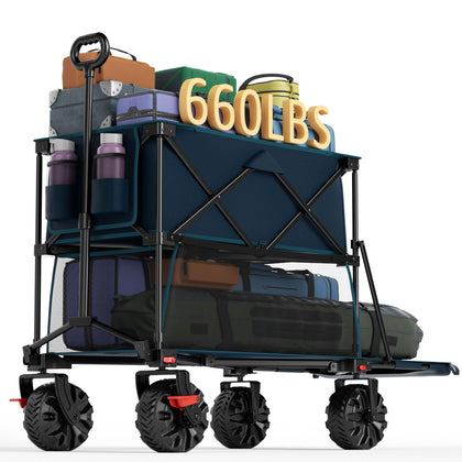 Portal collapsible double-decker wagon with extended 54-inch lower shelf for long gear.