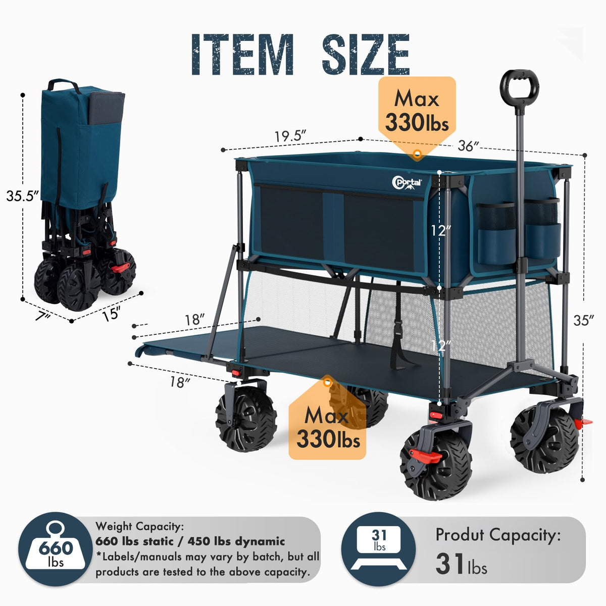 Portal 360-degree steering enables smooth navigation on grass, gravel, and uneven surfaces.