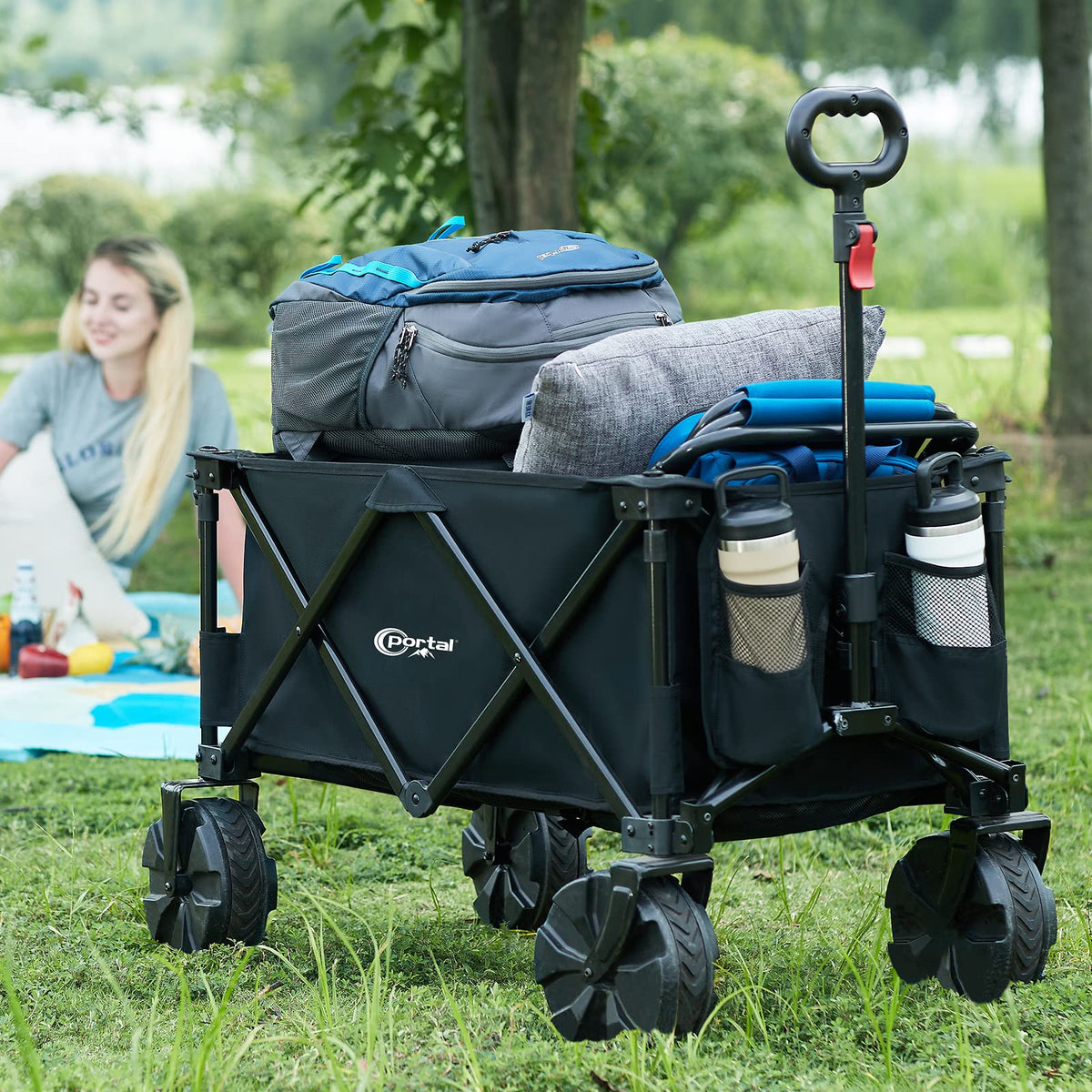 Portal Heavy-Duty Folding Wagon folds compactly for storage.