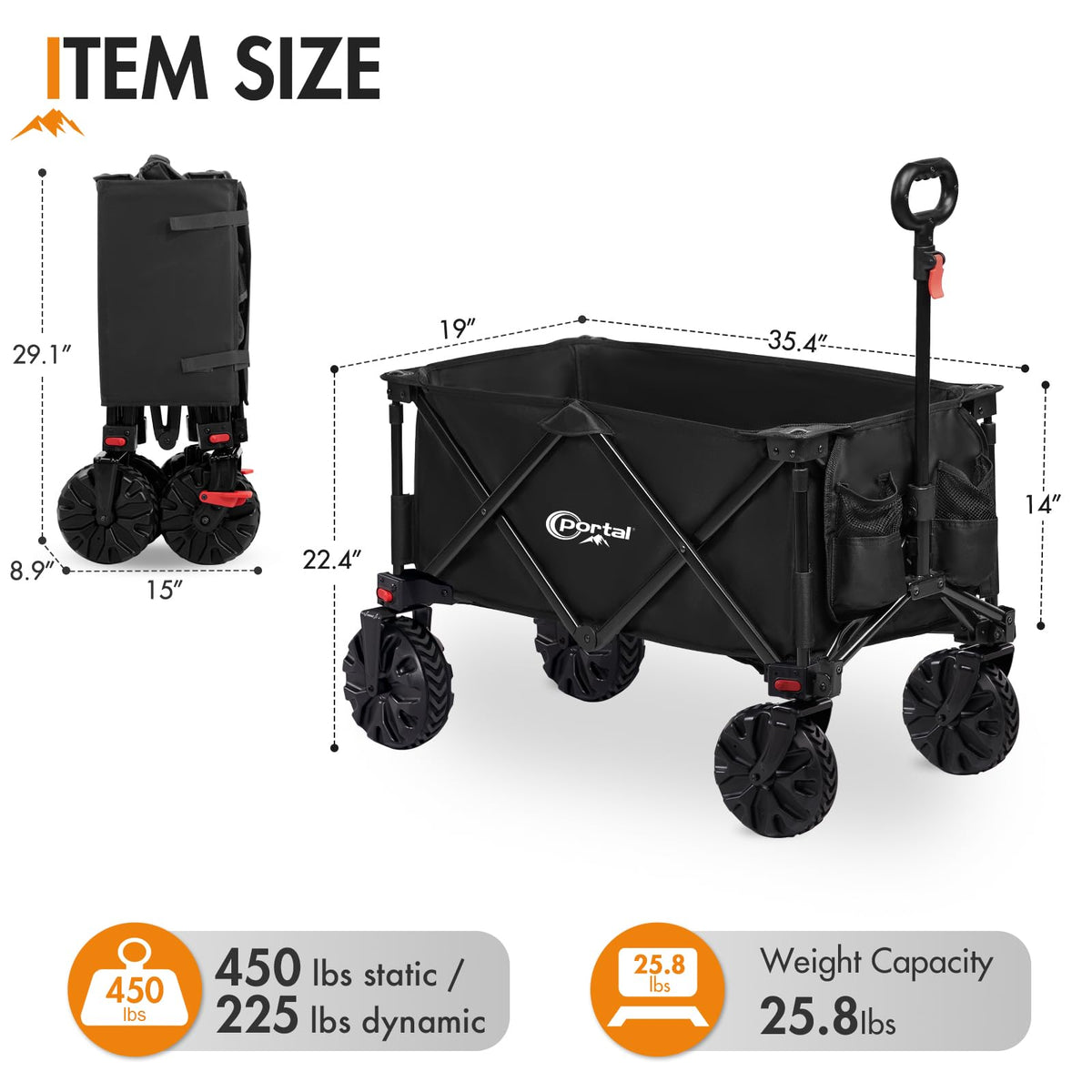 Portal Heavy-Duty Folding Wagon steel frame ensures long-lasting durability.