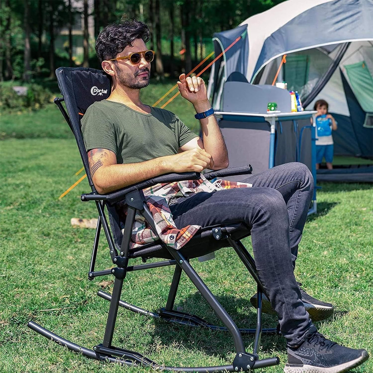 Portal outdoor rocking chair fits in your yard or campsite.