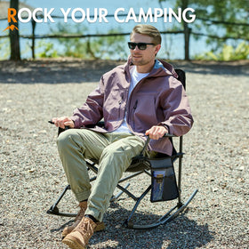 Portal Outdoor Rocking Chair cup holder keeps beverage secure outdoors