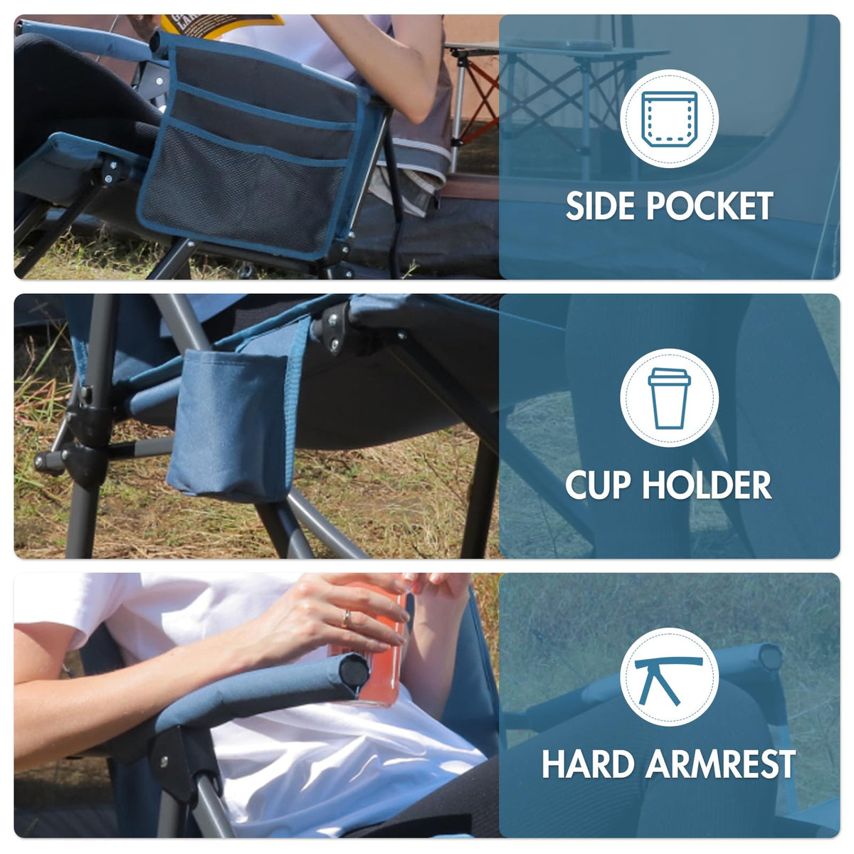 Portal outdoor rocker folds quickly for fast setup and compact packing.