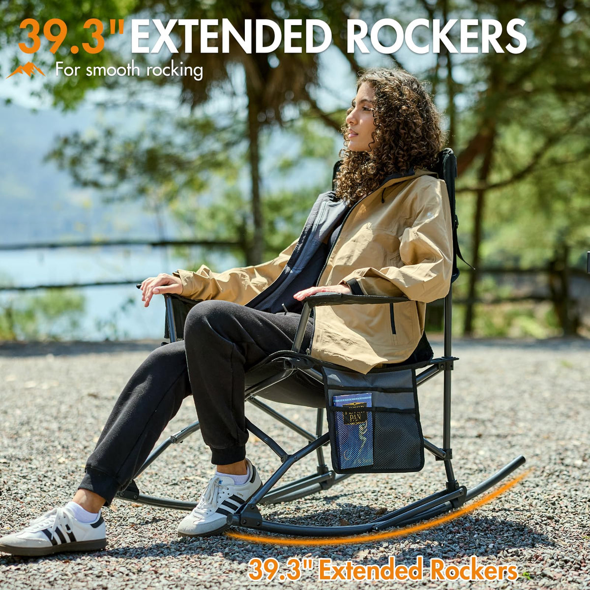 Portal Outdoor Rocking Chair side pocket stores essentials within reach