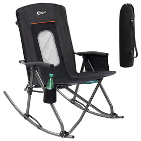 Portal oversized rocking chair backrest provides full support outdoors.