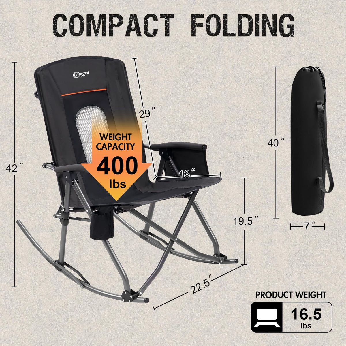 Portal portable carry bag keeps the chair compact and protected.