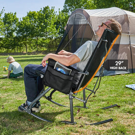 Portal rocking chair hard armrests enable easy in and out.