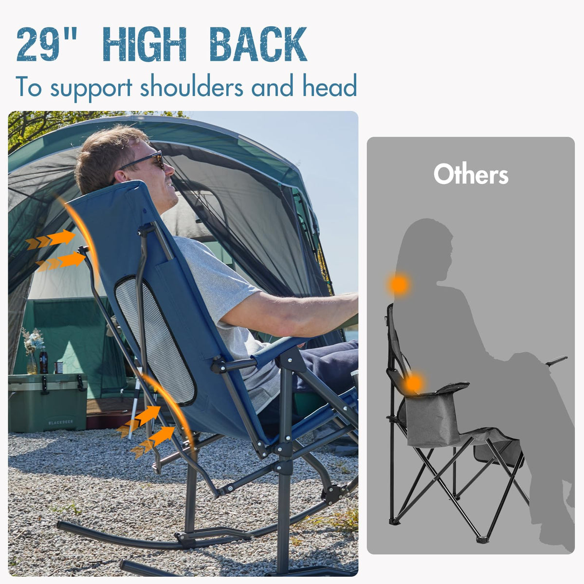 Portal rocking chair high-back with hard armrests ensures stable seating.