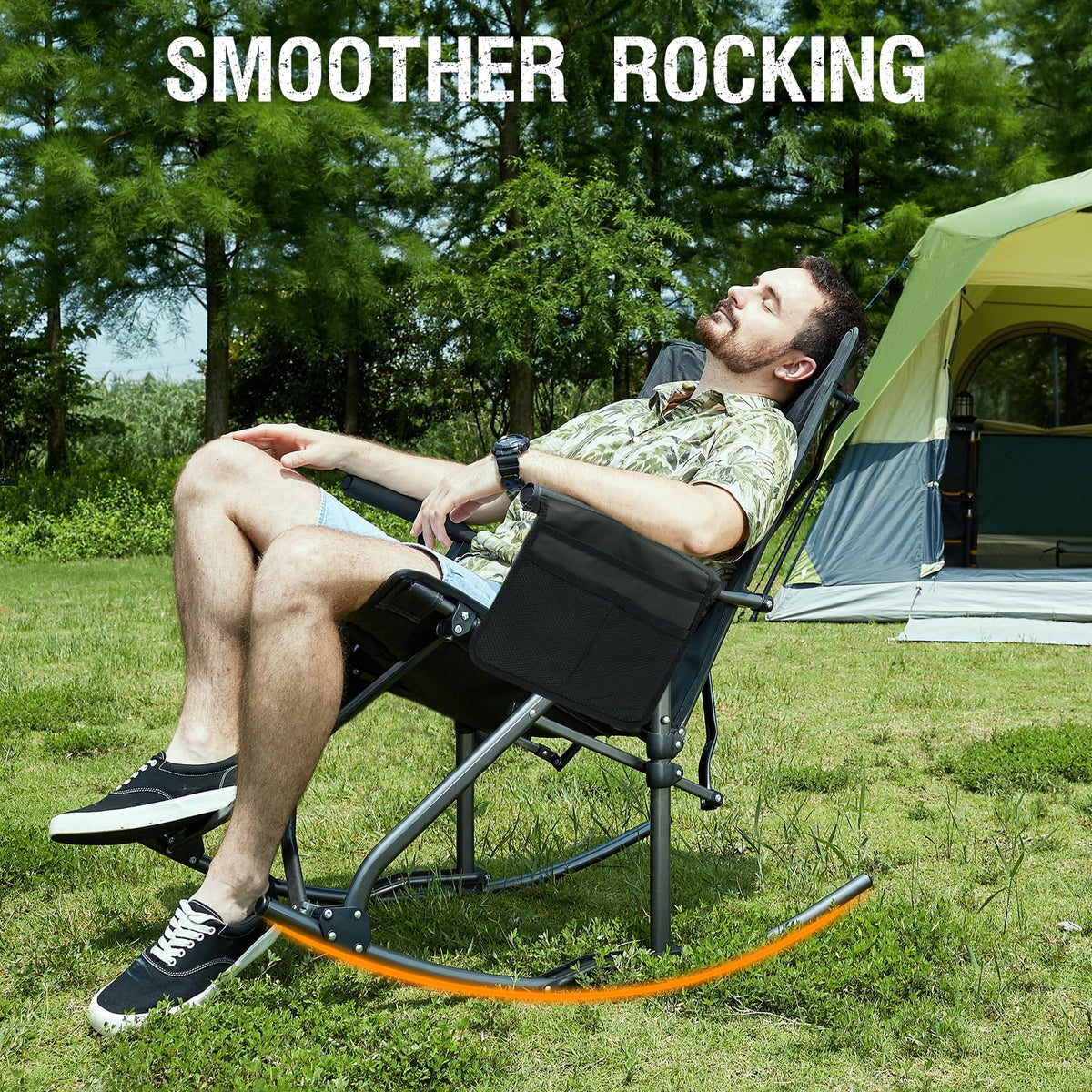 Portal steel-frame rocking chair delivers sturdy outdoors support.
