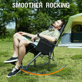 Portal steel-frame rocking chair delivers sturdy outdoors support.
