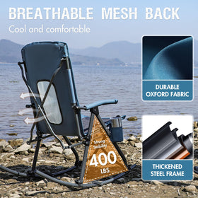 Portal rocking chair with sturdy steel frame withstands outdoor use.