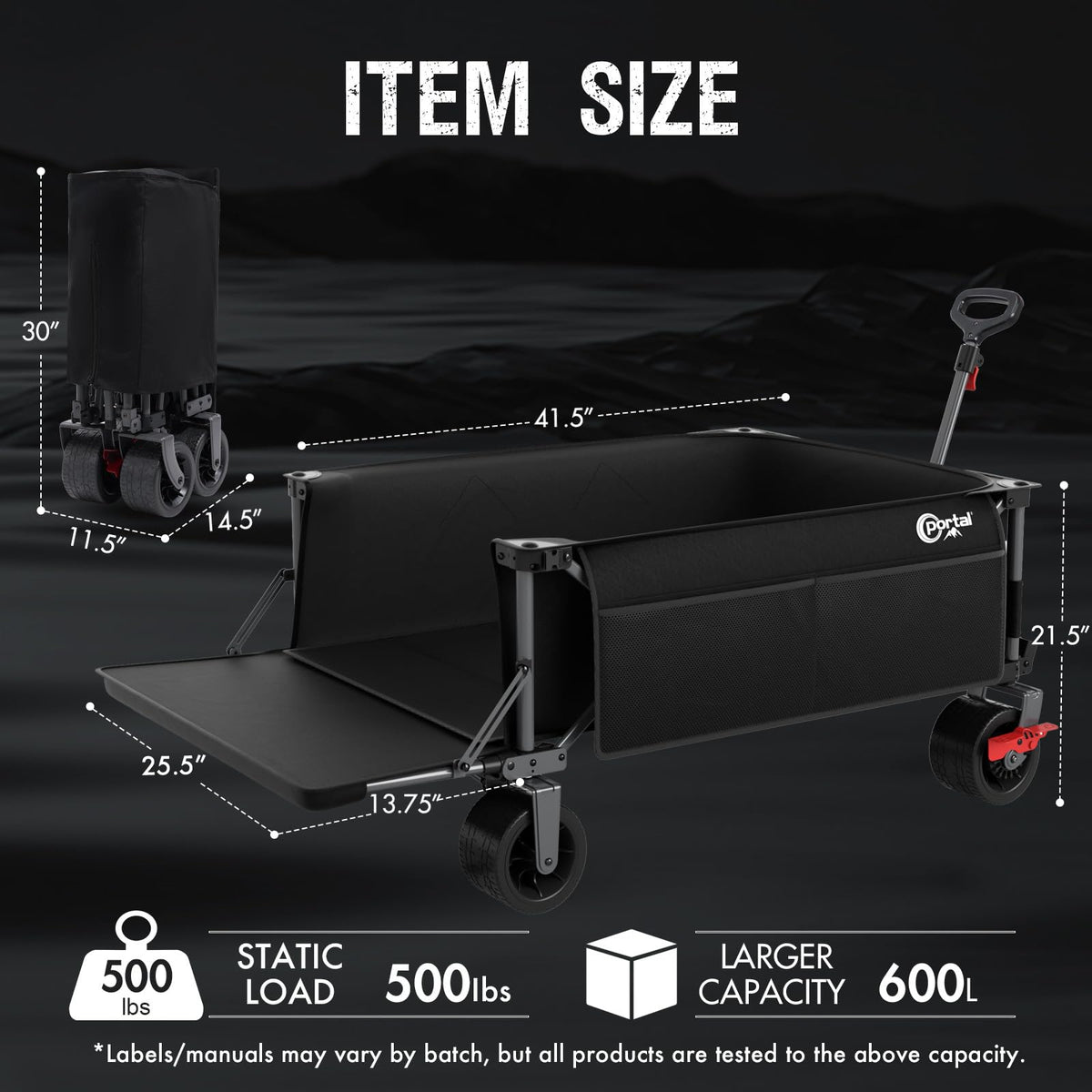 Portal wagon cargo net and pockets keep items organized.