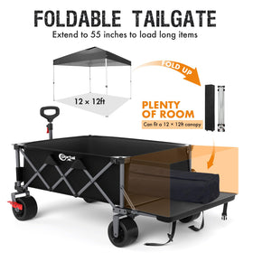 Portal wagon with foot-pedal brakes for safe stops on slopes.
