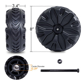 3.4in wide wheel supports heavy loads during yard tasks