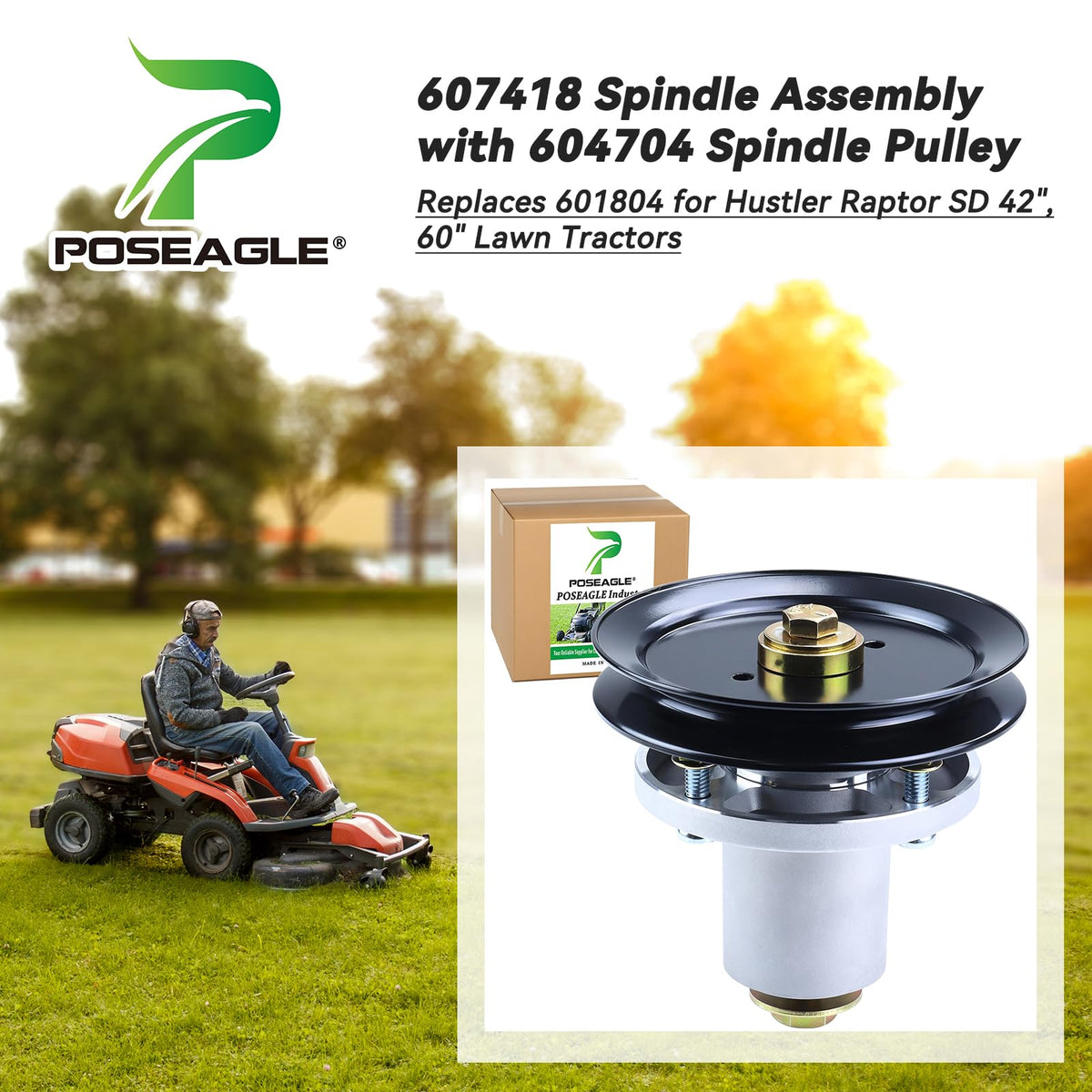 POSEAGLE 604704 pulley shown for smooth blade rotation on Hustler Raptor SD decks.