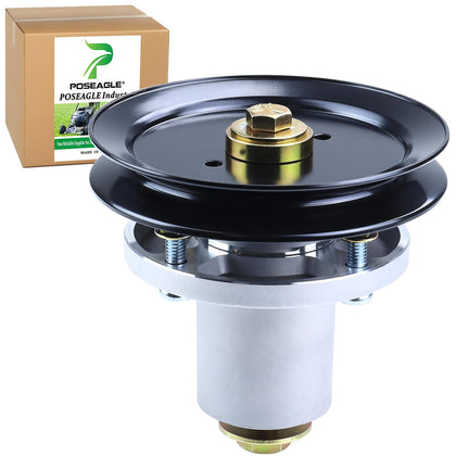 POSEAGLE 607418 spindle assembly shown with durable aluminum construction for Hustler decks.