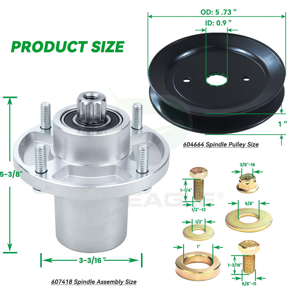 POSEAGLE aluminum spindle materials indicating durable construction for lawn mower deck performance.