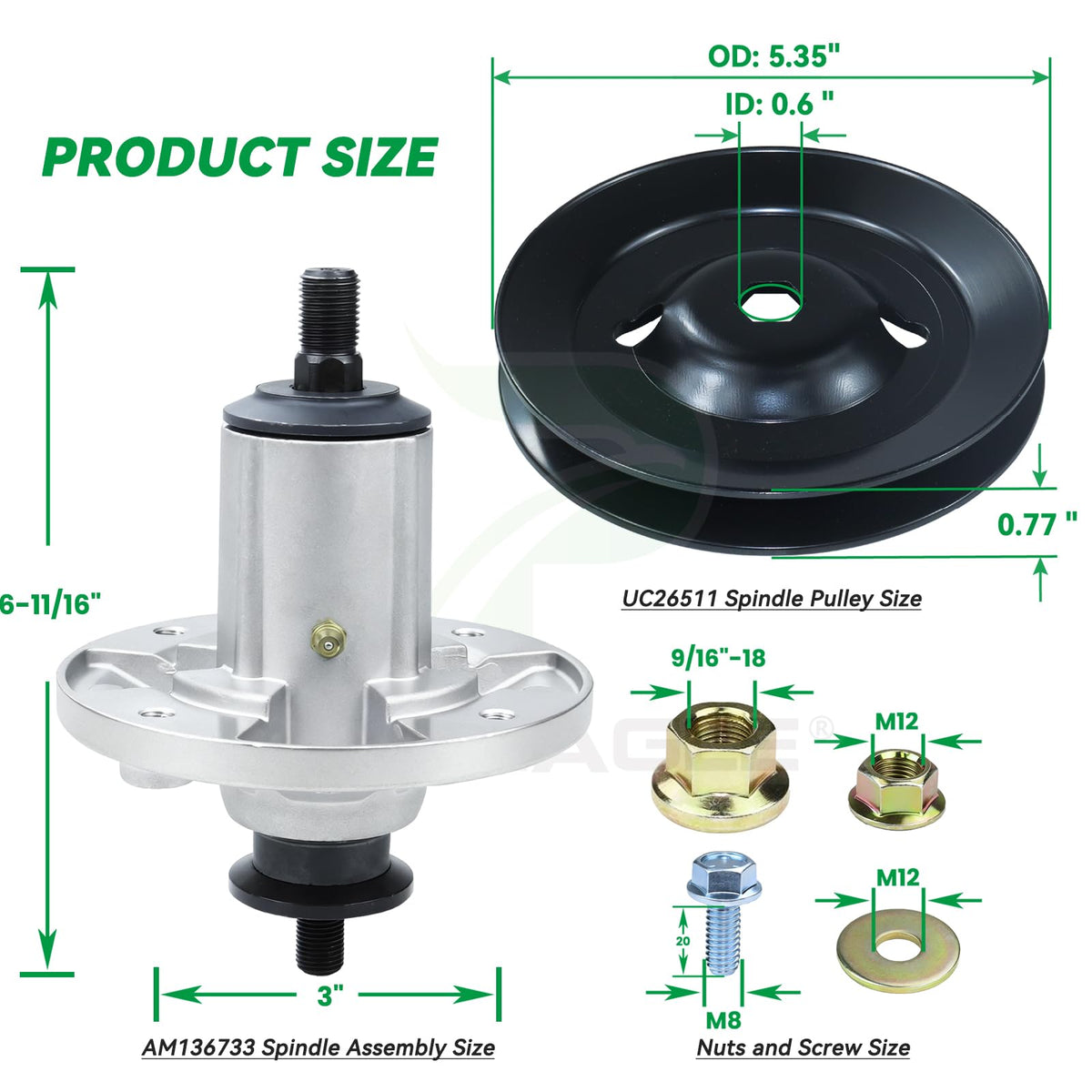 POSEAGLE AM136733 spindle alloy close-up shows high-strength construction