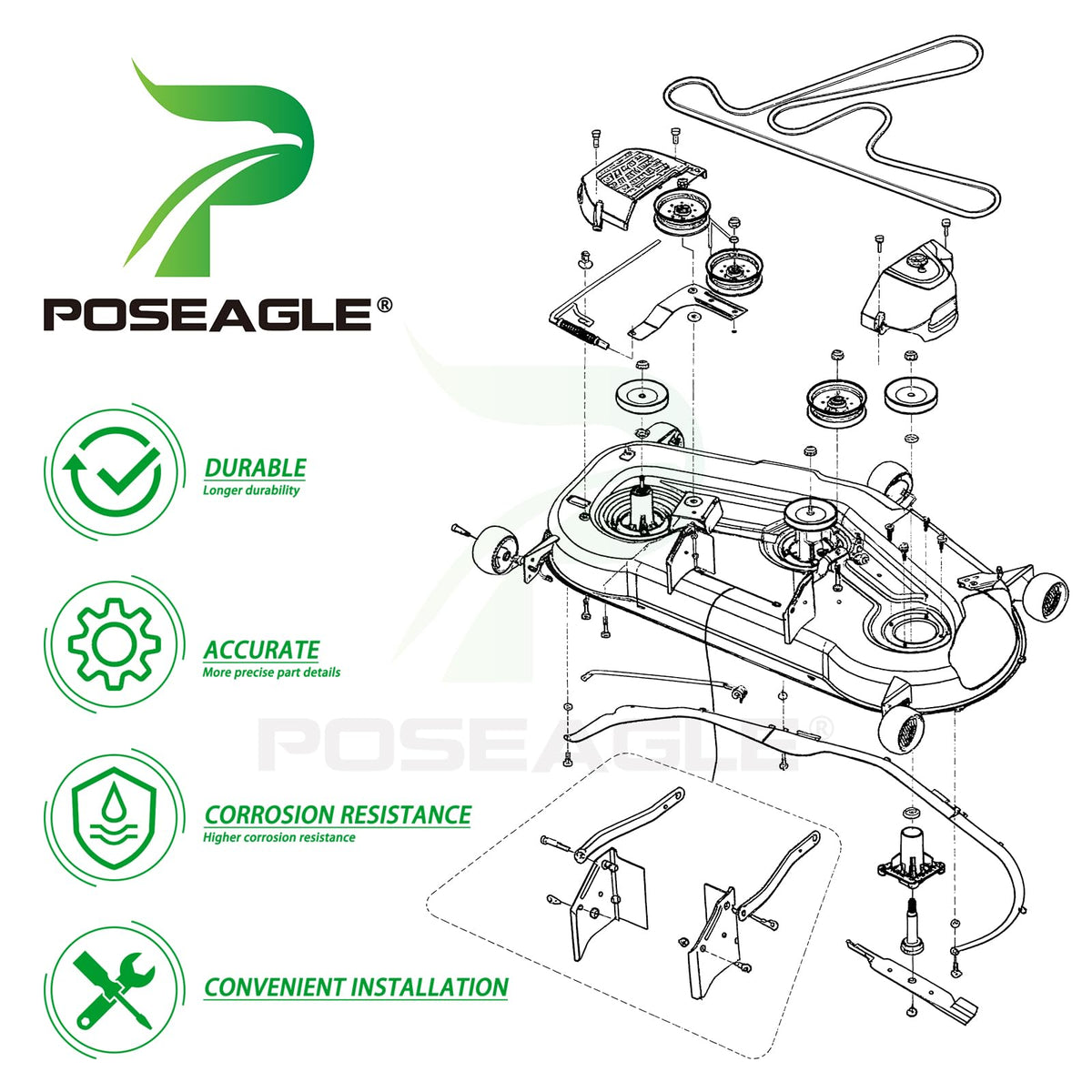 POSEAGLE easy-install spindle assembly reduces downtime during repairs.
