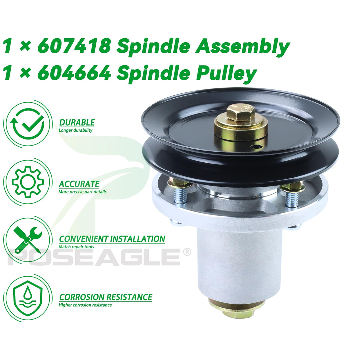 POSEAGLE grease zerks detail supporting easy lubrication and longer spindle life.