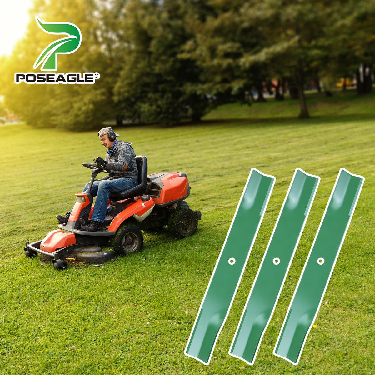 POSEAGLE high lift blades for Exmark 50-inch mowers enhance airflow and bagging.