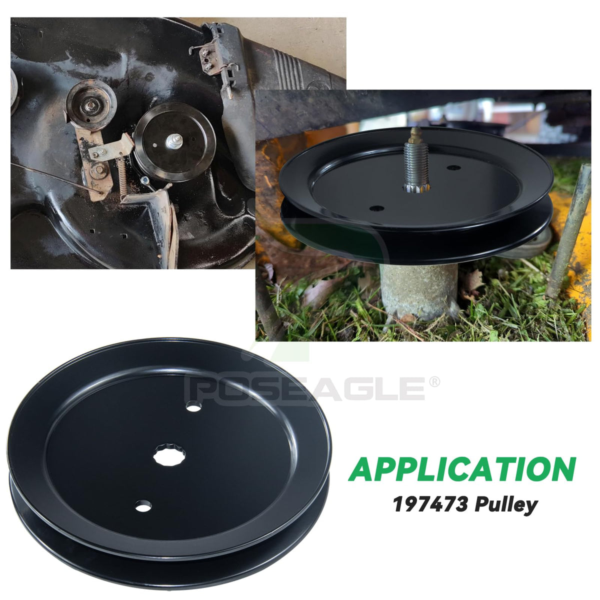 POSEAGLE pulley compatibility for Husqvarna 46 and 42 inch decks
