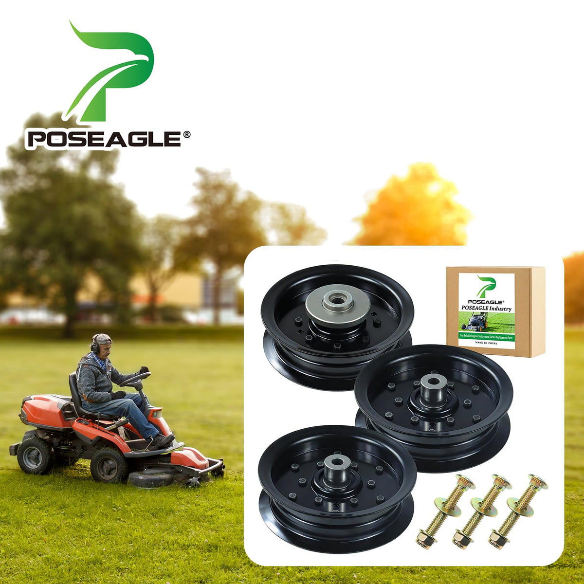 POSEAGLE idler pulley 532196104 for Husqvarna compatibility improves belt stability during mowing.